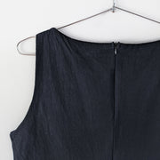 Close-up of Hidden Back Zipper on Vintage Black Romper, Sleeveless Cotton Wide-Leg Jumpsuit. Vintage Clothing Canada.