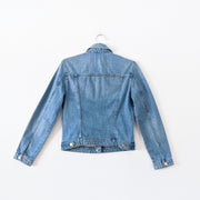 Light Blue Distressed Denim Jacket. Zara Authentic Denim by TRF Jean Jacket, Medium. Back of Jacket. Fold and Fray in Canada.