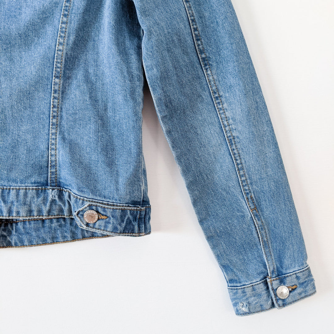 Zara trafaluc sale denim frayed collareless jacket