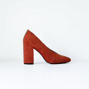 Matt & Nat Amari High Heel Burnt Orange Corduroy, 4" Block Heel, Side View, Women’s 7, Vegan Shoes.