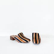 Madewell Willa Loafer/Mule in Black, Brown, Cream Stripe Calf Hair. Slip-on Shoe, Almond Toe. Women’s 6, Style J8355.