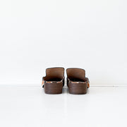 View of 1 3/16” Heels on Madewell Willa Black and Brown Striped Calf Hair Loafer/Mule. Slip-on Shoe, Style J8355.