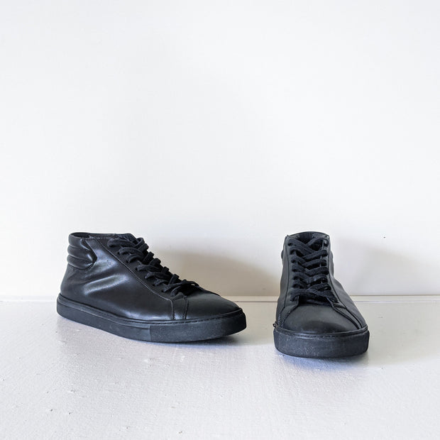 Sully Wong Black Leather Mid-Top Sneakers, SWJ 5 Mid Top Sneaker Men’s 9, Monochrome Black. Fold and Fray in Canada.