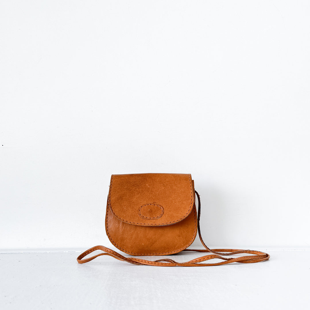 Vintage Brown Leather Crossbody Saddle Bag Fold and Fray