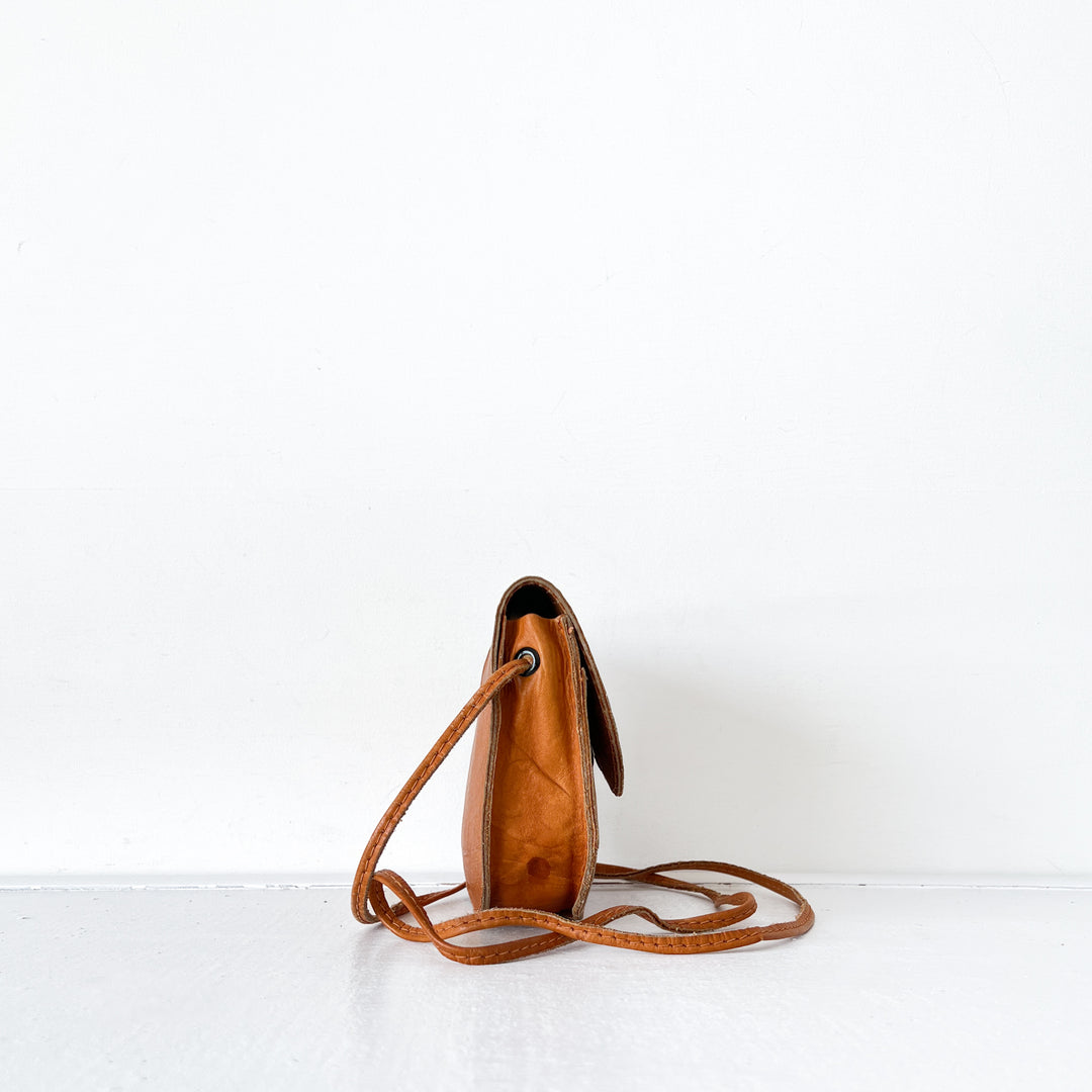 Vintage Brown Leather Crossbody Saddle Bag Fold and Fray