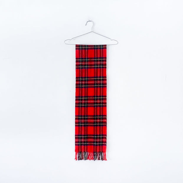 Red Plaid Wool Scarf in Royal Stewart Tartan Plaid, 100% Wool Scarf with Tassels. Fold and Fray in Canada.