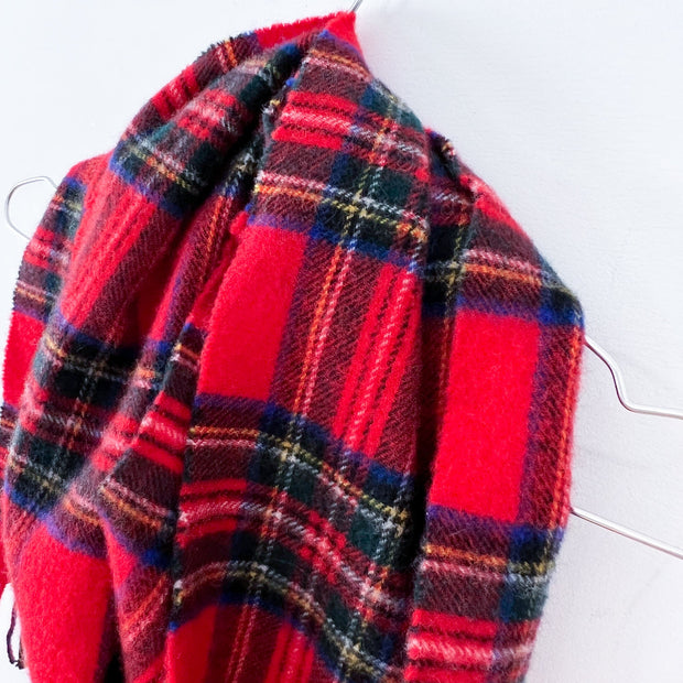 Johnstons Red Plaid Wool Scarf in Royal Stewart Tartan Plaid, 100% Wool Scarf with Tassels, Fold and Fray in Canada.