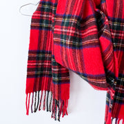 Johnstons Red Plaid Wool Scarf in Royal Stewart Tartan Plaid, 100% Wool Scarf with Tassels, Fold and Fray in Canada.