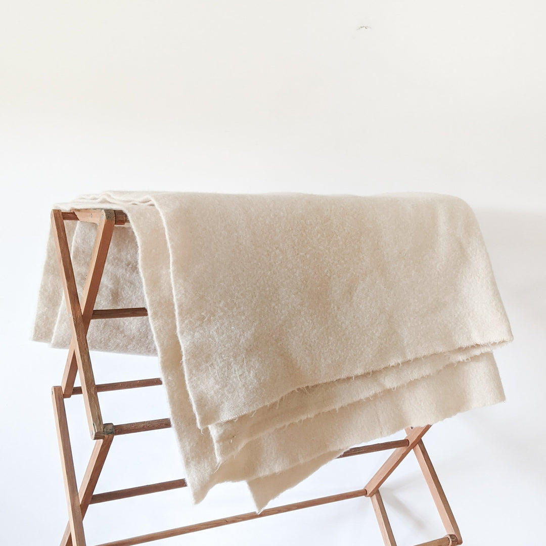 Vintage Wool Blanket Cream Light Ecru Fold and Fray