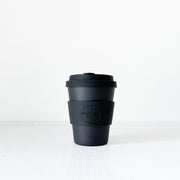 Black Ecoffee Travel Mug, Kerr & Napier Reusable Coffee Cup 12oz/350ml with Silicone Lid and Sleeve. Fold and Fray in Ontario, Canada.