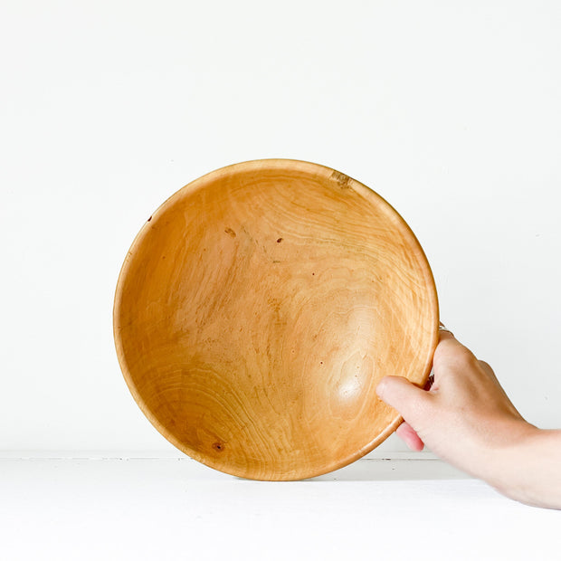 Golden Yellow Handcrafted Wooden Bowl. Top View, Looking Down. Second-hand Home Goods, Fold and Fray in Guelph Ontario.