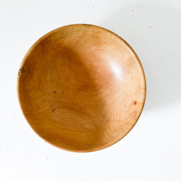 Golden Yellow Handcrafted Wooden Bowl. Top View, Looking Down. Second-hand Home Goods, Fold and Fray in Guelph Ontario.