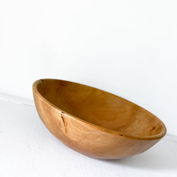 Angled View of Handcrafted Wooden Bowl by Jim O’Dell. Hand Made Wood Bowl. Vintage Home Goods in Guelph Ontario.