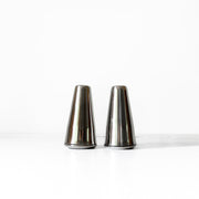 Vintage Mid Century Modern Stainless Steel Salt and Pepper Shakers. Vintage Home Goods in Guelph, Ontario, Canada.