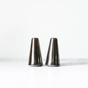Vintage Mid Century Modern Stainless Steel Salt and Pepper Shakers. Vintage Home Goods in Guelph, Ontario, Canada.