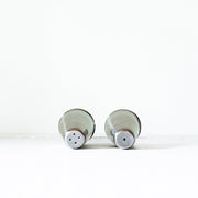Top View of Holes on Vintage Mid Century Modern Stainless Steel Salt and Pepper Shakers. Vintage Home Goods in Canada.